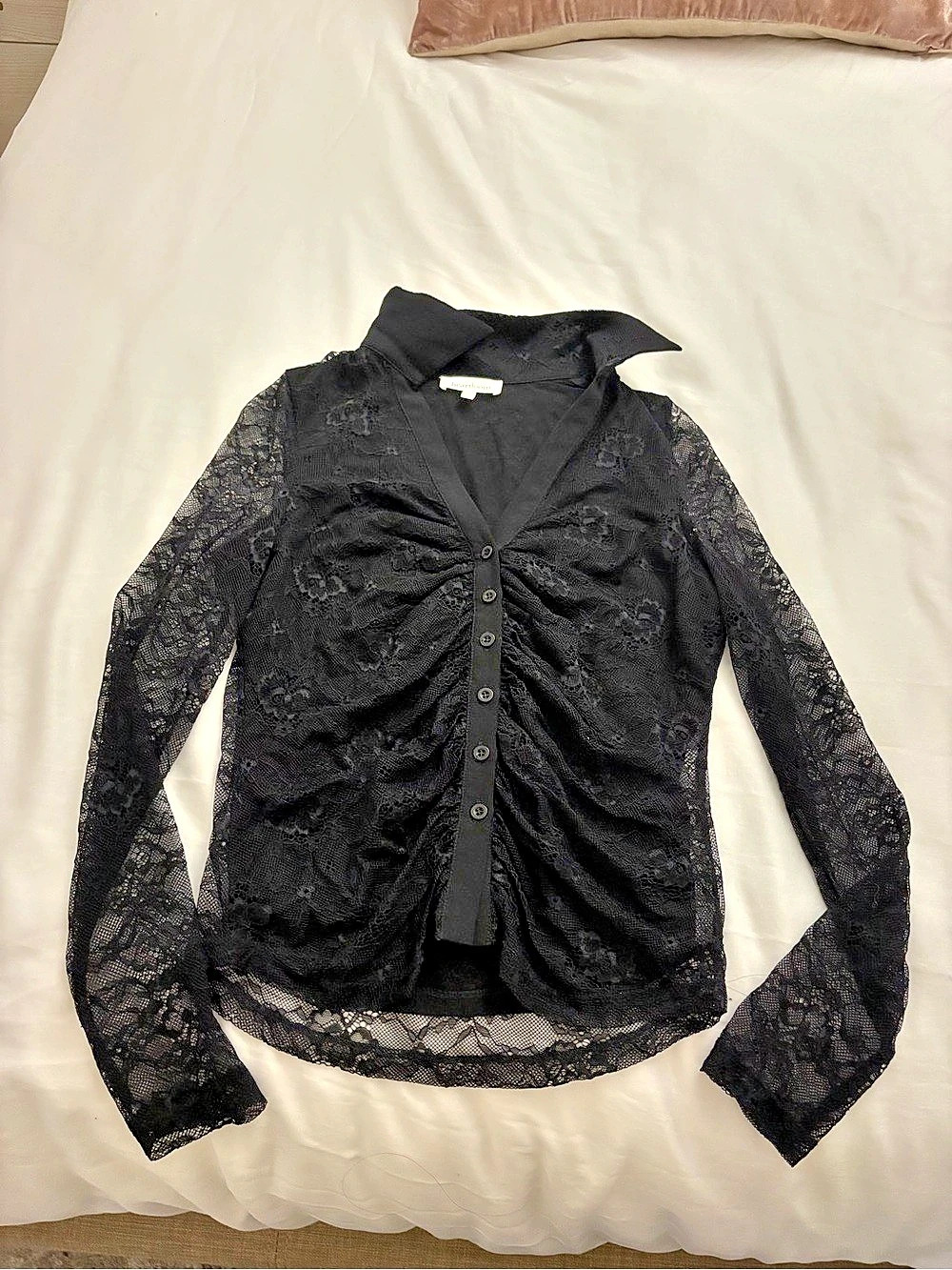 Heartloom Black Lace Ruched Blouse Size Small Like New
